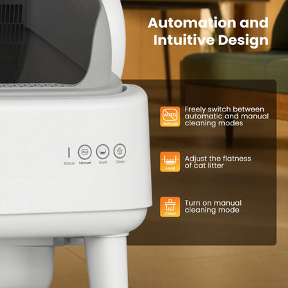 AB01 Automatic Cat Litter Box with 17 Safety Sensors, Open Top Self Cleaning Litter Box for Multiple Cats, Automatic Litter Box White