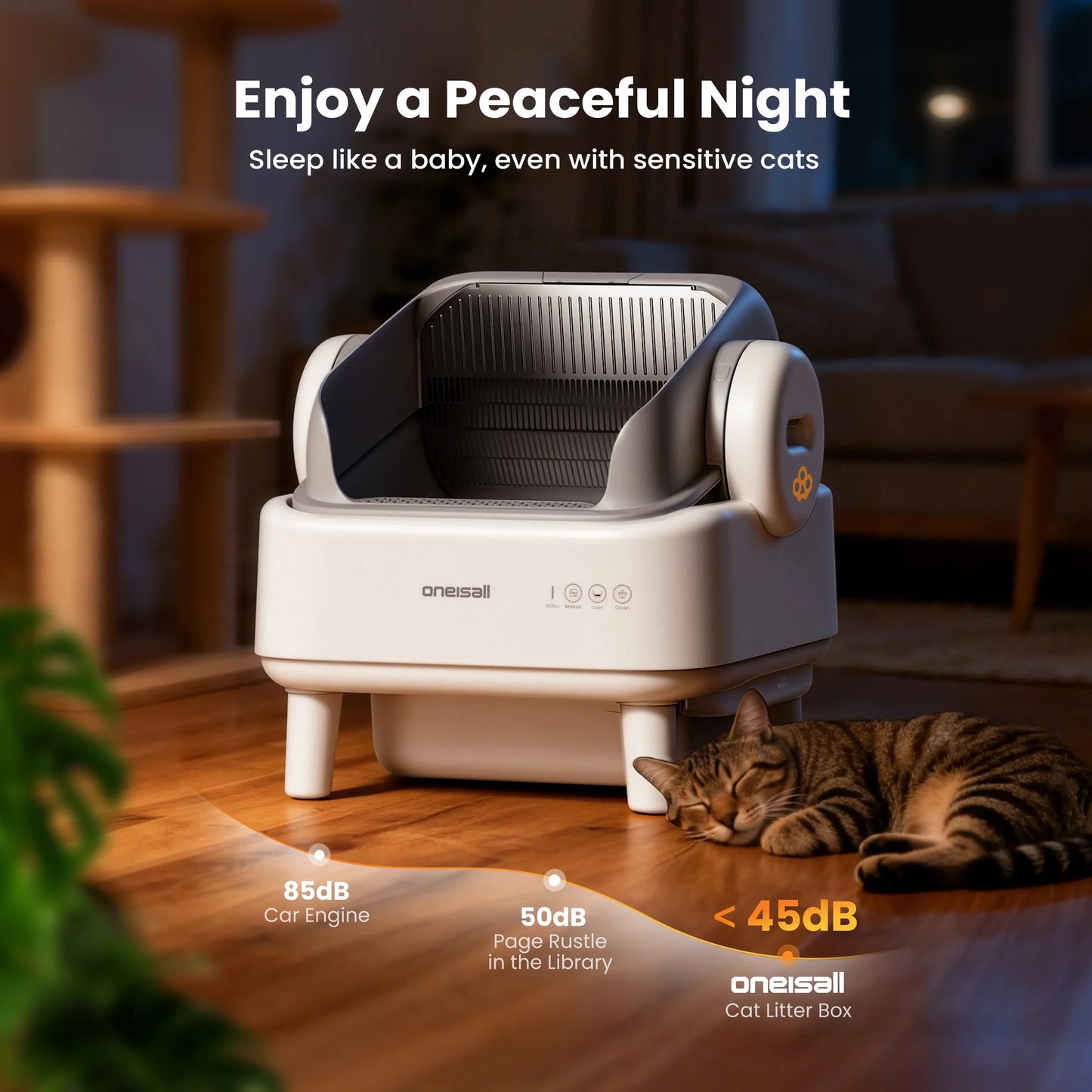 AB01 Automatic Cat Litter Box with 17 Safety Sensors, Open Top Self Cleaning Litter Box for Multiple Cats, Automatic Litter Box White