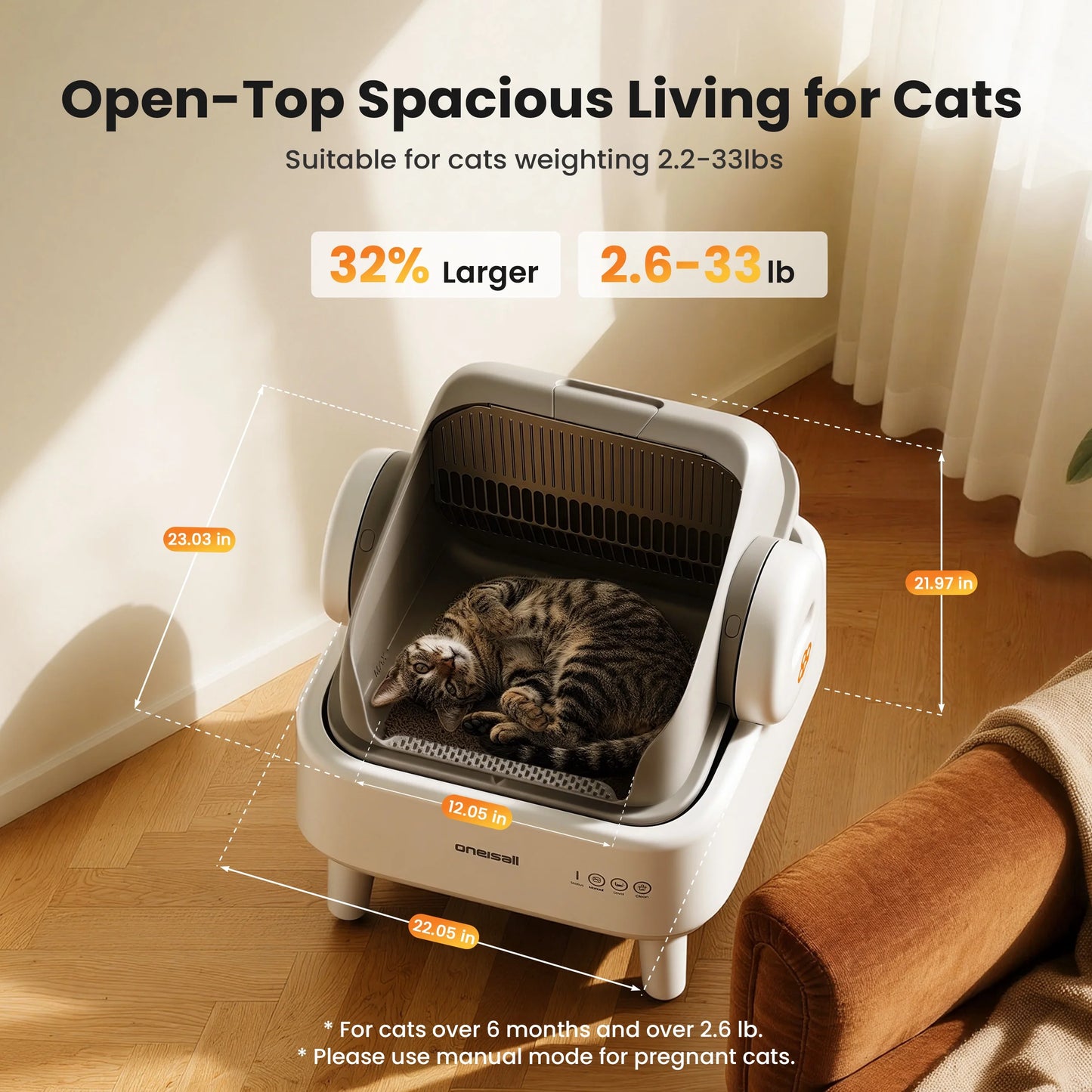 AB01 Automatic Cat Litter Box with 17 Safety Sensors, Open Top Self Cleaning Litter Box for Multiple Cats, Automatic Litter Box White