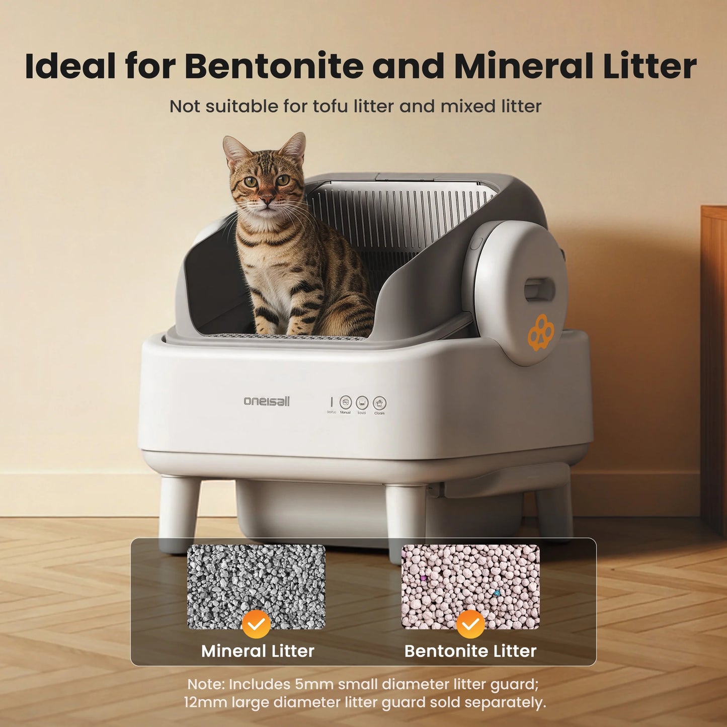 AB01 Automatic Cat Litter Box with 17 Safety Sensors, Open Top Self Cleaning Litter Box for Multiple Cats, Automatic Litter Box White