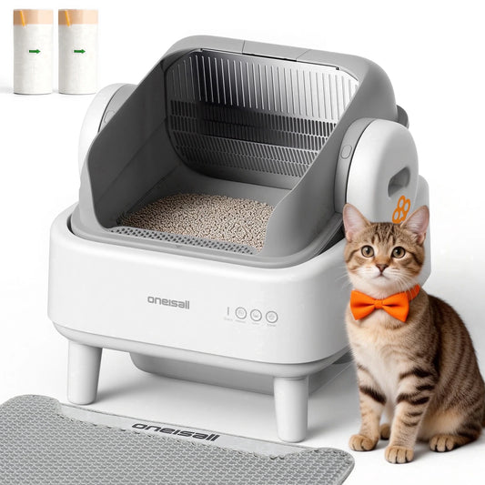 AB01 Automatic Cat Litter Box with 17 Safety Sensors, Open Top Self Cleaning Litter Box for Multiple Cats, Automatic Litter Box White