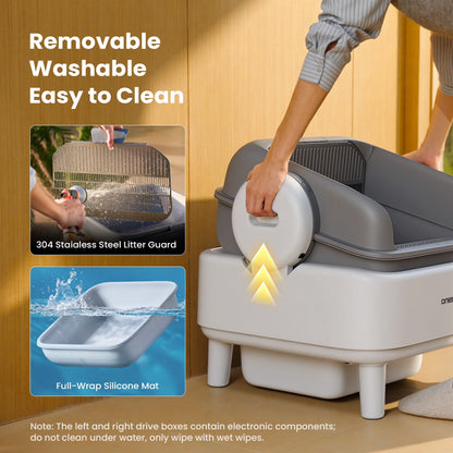 AB01 Automatic Cat Litter Box with 17 Safety Sensors, Open Top Self Cleaning Litter Box for Multiple Cats, Automatic Litter Box White