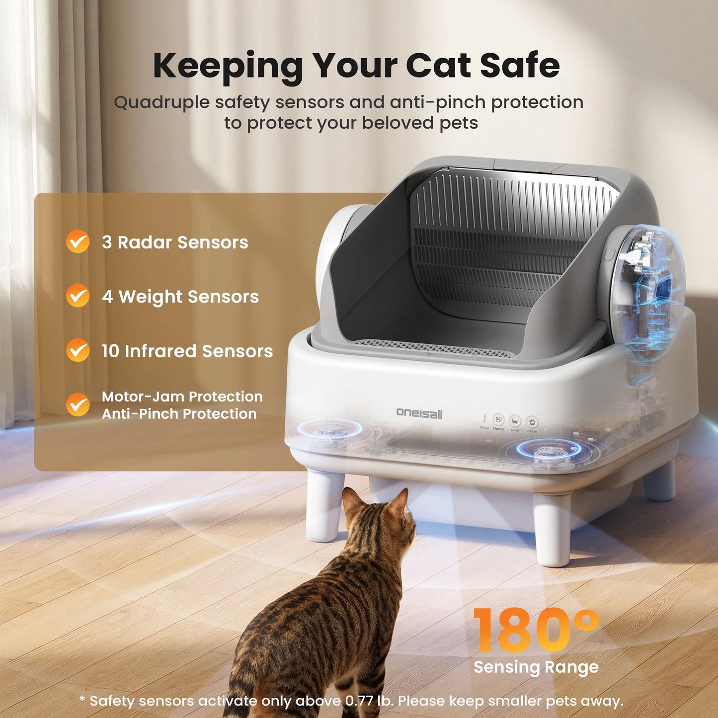 AB01 Automatic Cat Litter Box with 17 Safety Sensors, Open Top Self Cleaning Litter Box for Multiple Cats, Automatic Litter Box White